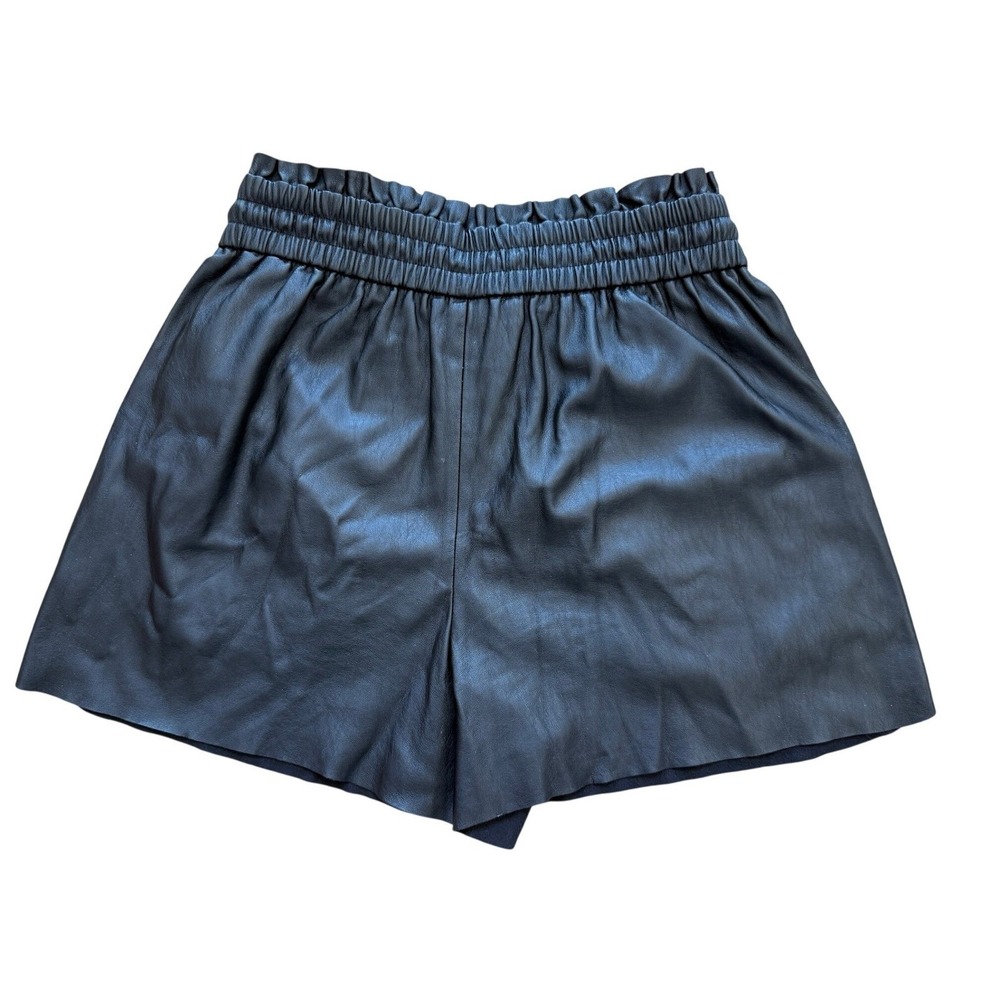 ZARA Faux Leather Black High Waisted Paperbag‎ Shorts Elastic Waist Small S - Picture 3 of 5